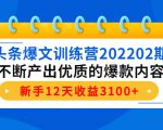 头条爆文训练营202202期，不断产出优质的爆款内容，新手12天收益3100+-第一资源库