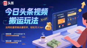 今日头条视频搬运玩法，运用批量剪辑去重软件，轻松月入1w+-第一资源库