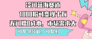 冷门蓝海赛道，1000粉可变现十W，无门槛0成本，市场需求大，可多领域做，可复制性强-第一资源库