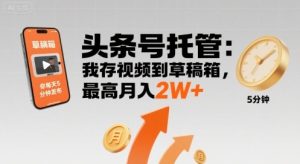 【头条号托管 】我存视频到草稿箱，你每天5分钟发布，最高月入2W+【揭秘】-第一资源库